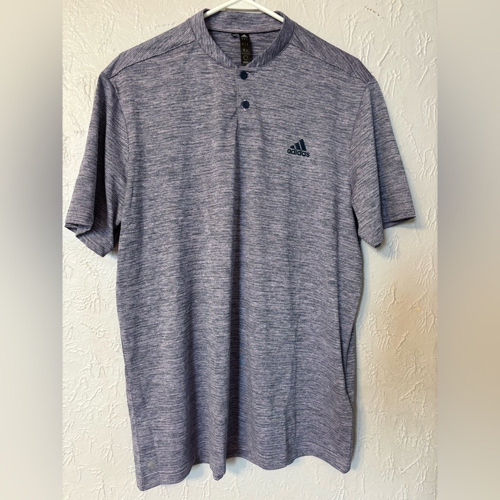 ⛳️ Adidas Men’s Heathered Purple Henley Golf Polo - L 🏌️‍♂️